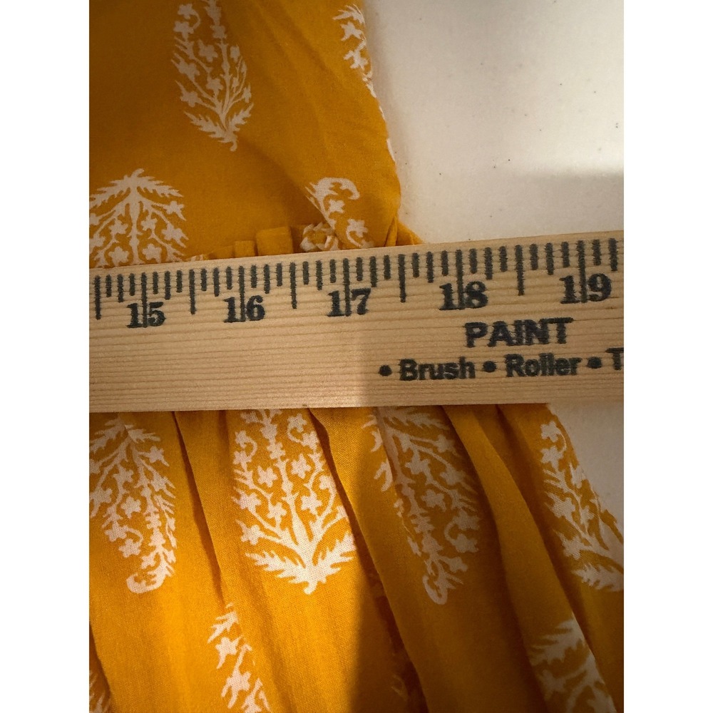 Lucky Mustard Yellow Ruffle Neck Sleeveless Block Print Mini Dress‎ Leaf Size S - Picture 11 of 13